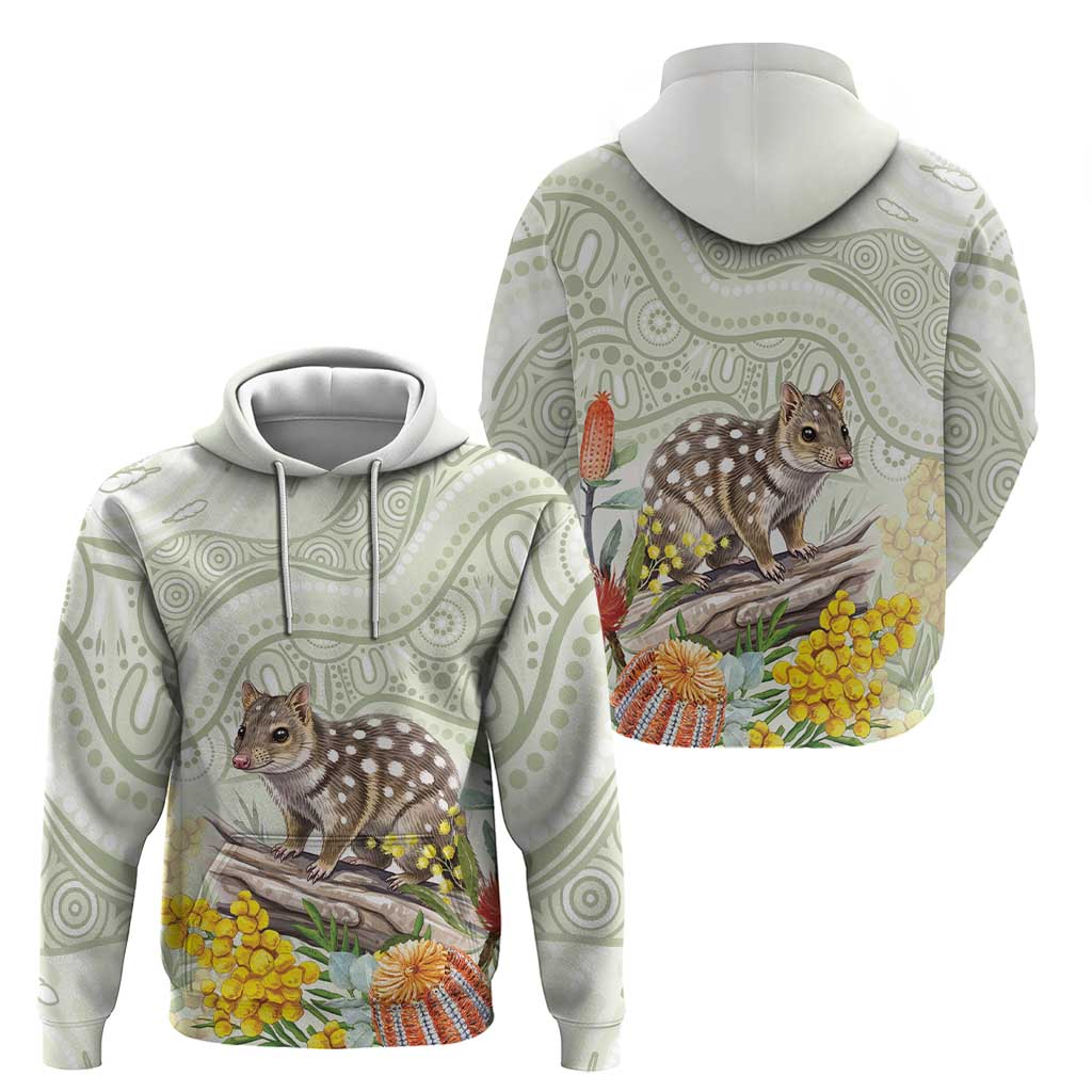 Eastern Quoll Australia Zip Hoodie Watercolor National Flowers Indigenous Art - Aussie Hoodie