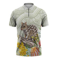 Eastern Quoll Australia Zipper Polo Shirt Watercolor National Flowers Indigenous Art - Aussie Hoodie