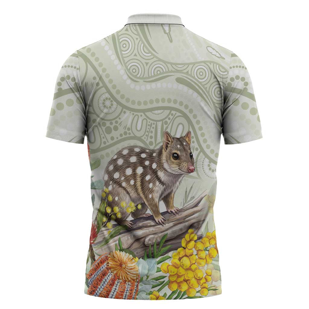 Eastern Quoll Australia Zipper Polo Shirt Watercolor National Flowers Indigenous Art - Aussie Hoodie
