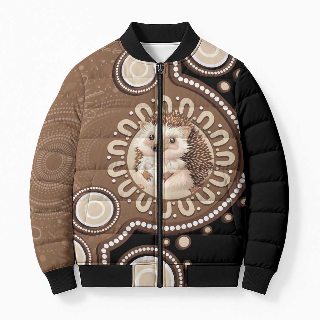 Hedgehog Indigenous Art Australia Bomber Puffer Jacket - Aussie Hoodie