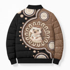 Hedgehog Indigenous Art Australia Bomber Puffer Jacket - Aussie Hoodie