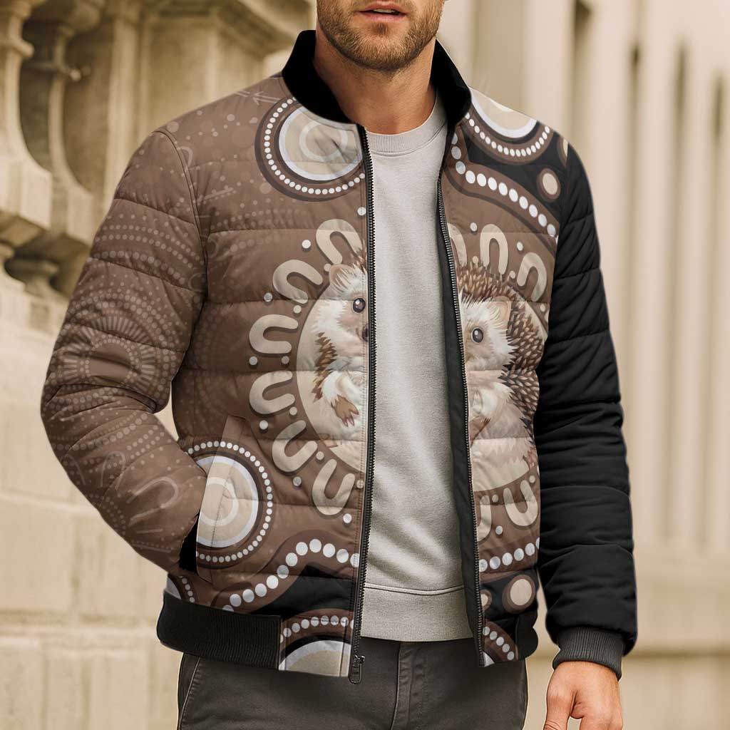 Hedgehog Indigenous Art Australia Bomber Puffer Jacket - Aussie Hoodie