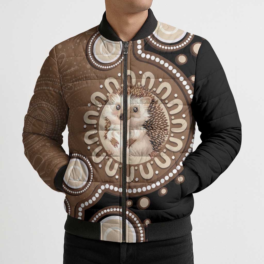 Hedgehog Indigenous Art Australia Bomber Puffer Jacket - Aussie Hoodie