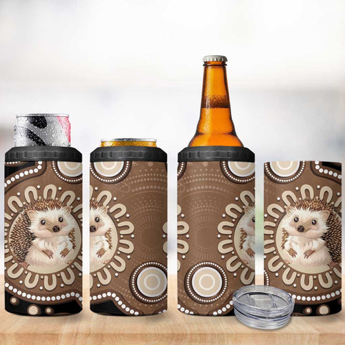 Hedgehog Indigenous Art Australia 4 in 1 Can Cooler Tumbler - Aussie Hoodie