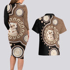 Hedgehog Indigenous Art Australia Couples Matching Long Sleeve Bodycon Dress and Hawaiian Shirt - Aussie Hoodie