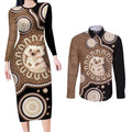 Hedgehog Indigenous Art Australia Couples Matching Long Sleeve Bodycon Dress and Long Sleeve Button Shirt - Aussie Hoodie