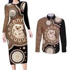 Hedgehog Indigenous Art Australia Couples Matching Long Sleeve Bodycon Dress and Long Sleeve Button Shirt - Aussie Hoodie