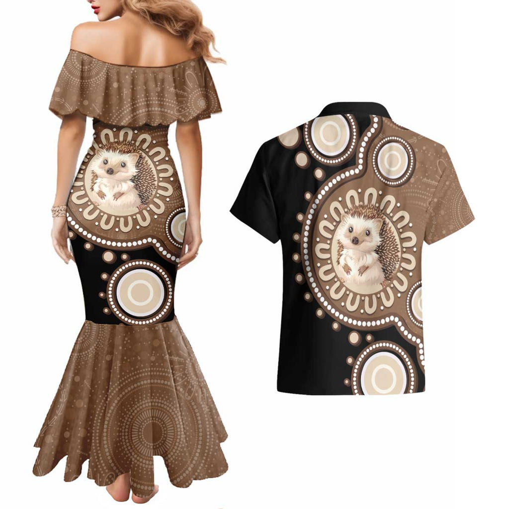 Hedgehog Indigenous Art Australia Couples Matching Mermaid Dress and Hawaiian Shirt - Aussie Hoodie