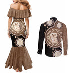 Hedgehog Indigenous Art Australia Couples Matching Mermaid Dress and Long Sleeve Button Shirt - Aussie Hoodie