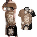 Hedgehog Indigenous Art Australia Couples Matching Off Shoulder Maxi Dress and Hawaiian Shirt - Aussie Hoodie