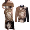Hedgehog Indigenous Art Australia Couples Matching Off Shoulder Maxi Dress and Long Sleeve Button Shirt - Aussie Hoodie