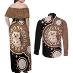Hedgehog Indigenous Art Australia Couples Matching Off Shoulder Maxi Dress and Long Sleeve Button Shirt - Aussie Hoodie