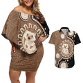 Hedgehog Indigenous Art Australia Couples Matching Off Shoulder Short Dress and Hawaiian Shirt - Aussie Hoodie