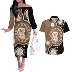 Hedgehog Indigenous Art Australia Couples Matching Off The Shoulder Long Sleeve Dress and Hawaiian Shirt - Aussie Hoodie