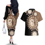 Hedgehog Indigenous Art Australia Couples Matching Off The Shoulder Long Sleeve Dress and Hawaiian Shirt - Aussie Hoodie