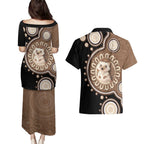 Hedgehog Indigenous Art Australia Couples Matching Puletasi and Hawaiian Shirt - Aussie Hoodie