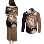 Hedgehog Indigenous Art Australia Couples Matching Puletasi and Long Sleeve Button Shirt - Aussie Hoodie