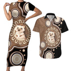 Hedgehog Indigenous Art Australia Couples Matching Short Sleeve Bodycon Dress and Hawaiian Shirt - Aussie Hoodie