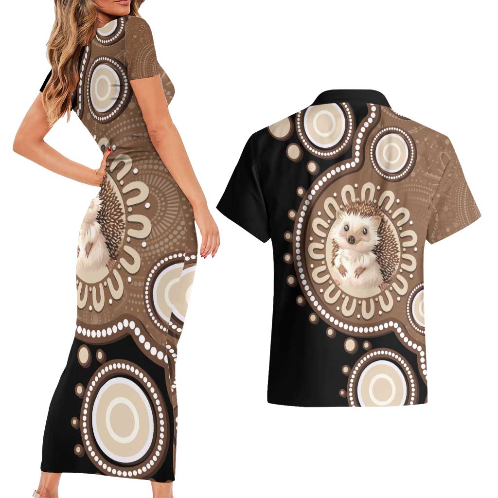 Hedgehog Indigenous Art Australia Couples Matching Short Sleeve Bodycon Dress and Hawaiian Shirt - Aussie Hoodie