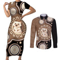 Hedgehog Indigenous Art Australia Couples Matching Short Sleeve Bodycon Dress and Long Sleeve Button Shirt - Aussie Hoodie