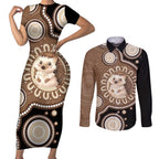 Hedgehog Indigenous Art Australia Couples Matching Short Sleeve Bodycon Dress and Long Sleeve Button Shirt - Aussie Hoodie
