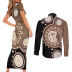 Hedgehog Indigenous Art Australia Couples Matching Short Sleeve Bodycon Dress and Long Sleeve Button Shirt - Aussie Hoodie