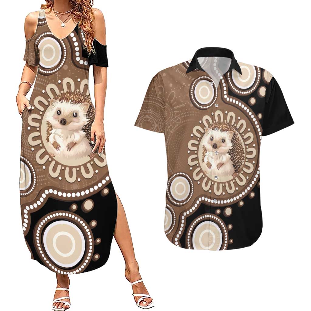 Hedgehog Indigenous Art Australia Couples Matching Summer Maxi Dress and Hawaiian Shirt - Aussie Hoodie