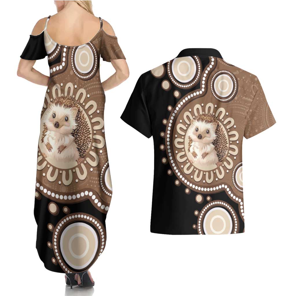 Hedgehog Indigenous Art Australia Couples Matching Summer Maxi Dress and Hawaiian Shirt - Aussie Hoodie