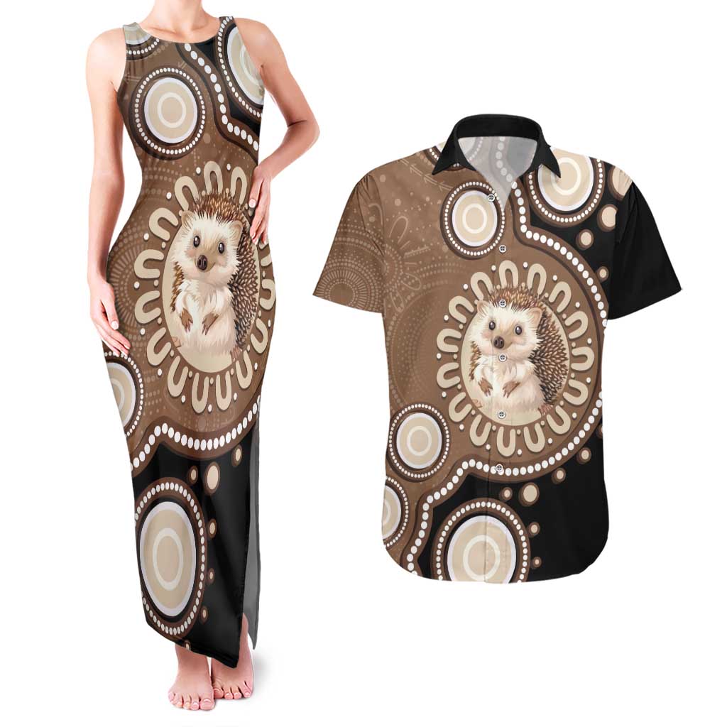 Hedgehog Indigenous Art Australia Couples Matching Tank Maxi Dress and Hawaiian Shirt - Aussie Hoodie