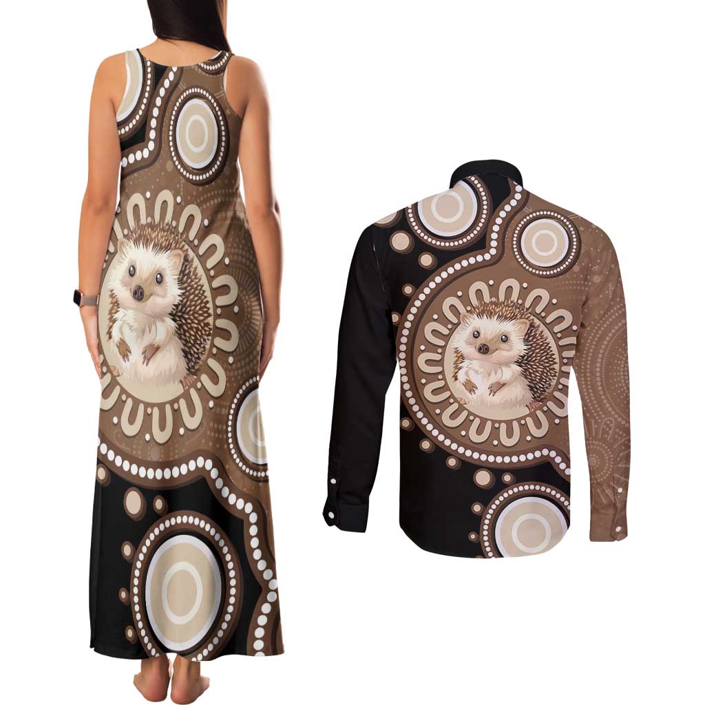 Hedgehog Indigenous Art Australia Couples Matching Tank Maxi Dress and Long Sleeve Button Shirt - Aussie Hoodie