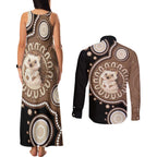 Hedgehog Indigenous Art Australia Couples Matching Tank Maxi Dress and Long Sleeve Button Shirt - Aussie Hoodie