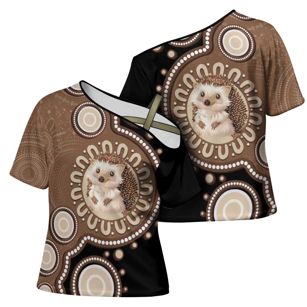 Hedgehog Indigenous Art Australia Cross Shoulder Shirt - Aussie Hoodie