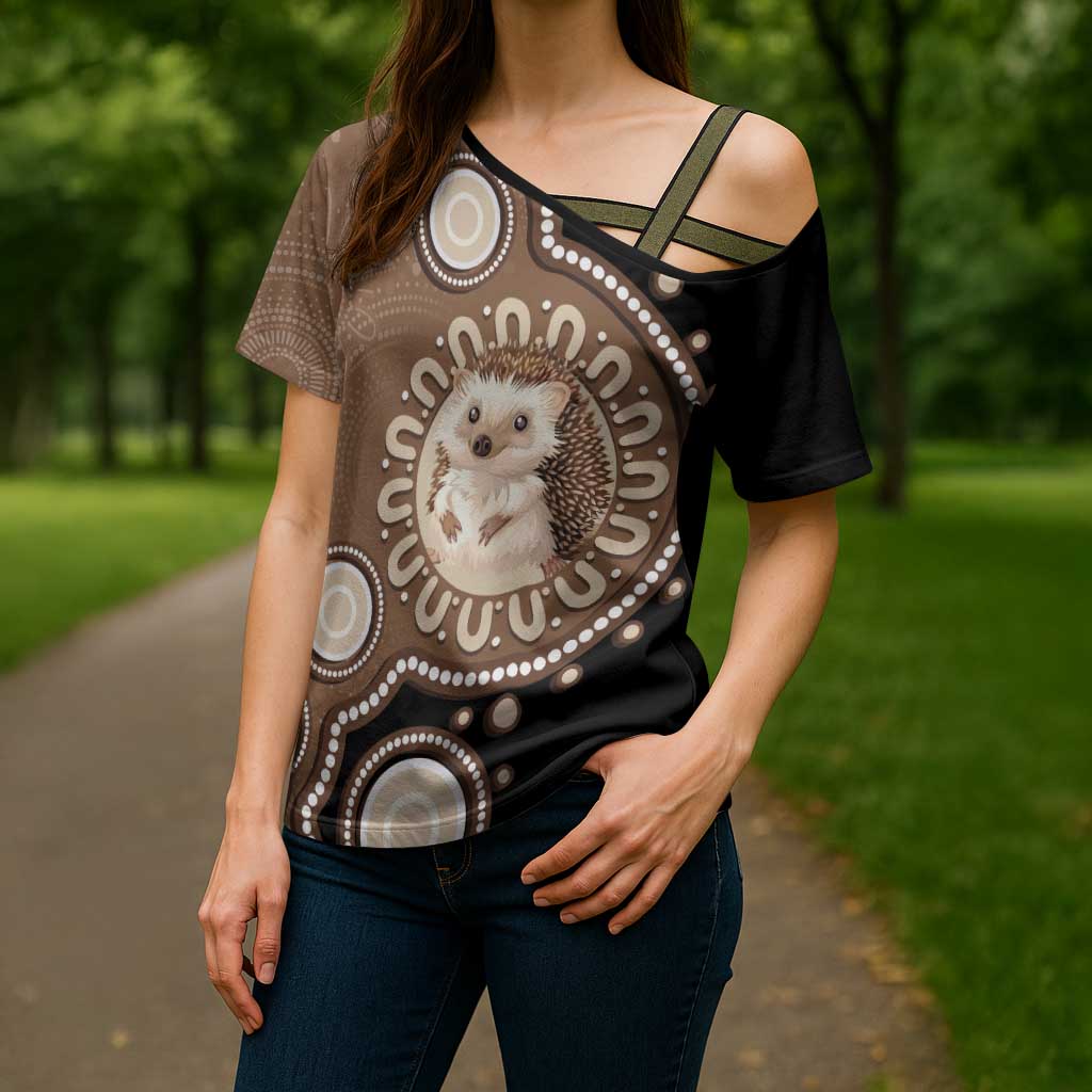 Hedgehog Indigenous Art Australia Cross Shoulder Shirt - Aussie Hoodie