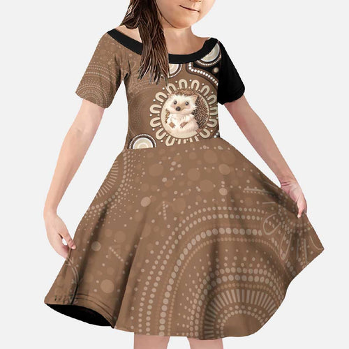 Hedgehog Indigenous Art Australia Family Matching Long Sleeve Bodycon Dress and Hawaiian Shirt - Aussie Hoodie