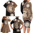 Hedgehog Indigenous Art Australia Family Matching Long Sleeve Bodycon Dress and Hawaiian Shirt - Aussie Hoodie