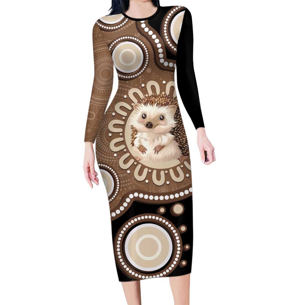Hedgehog Indigenous Art Australia Family Matching Long Sleeve Bodycon Dress and Hawaiian Shirt - Aussie Hoodie