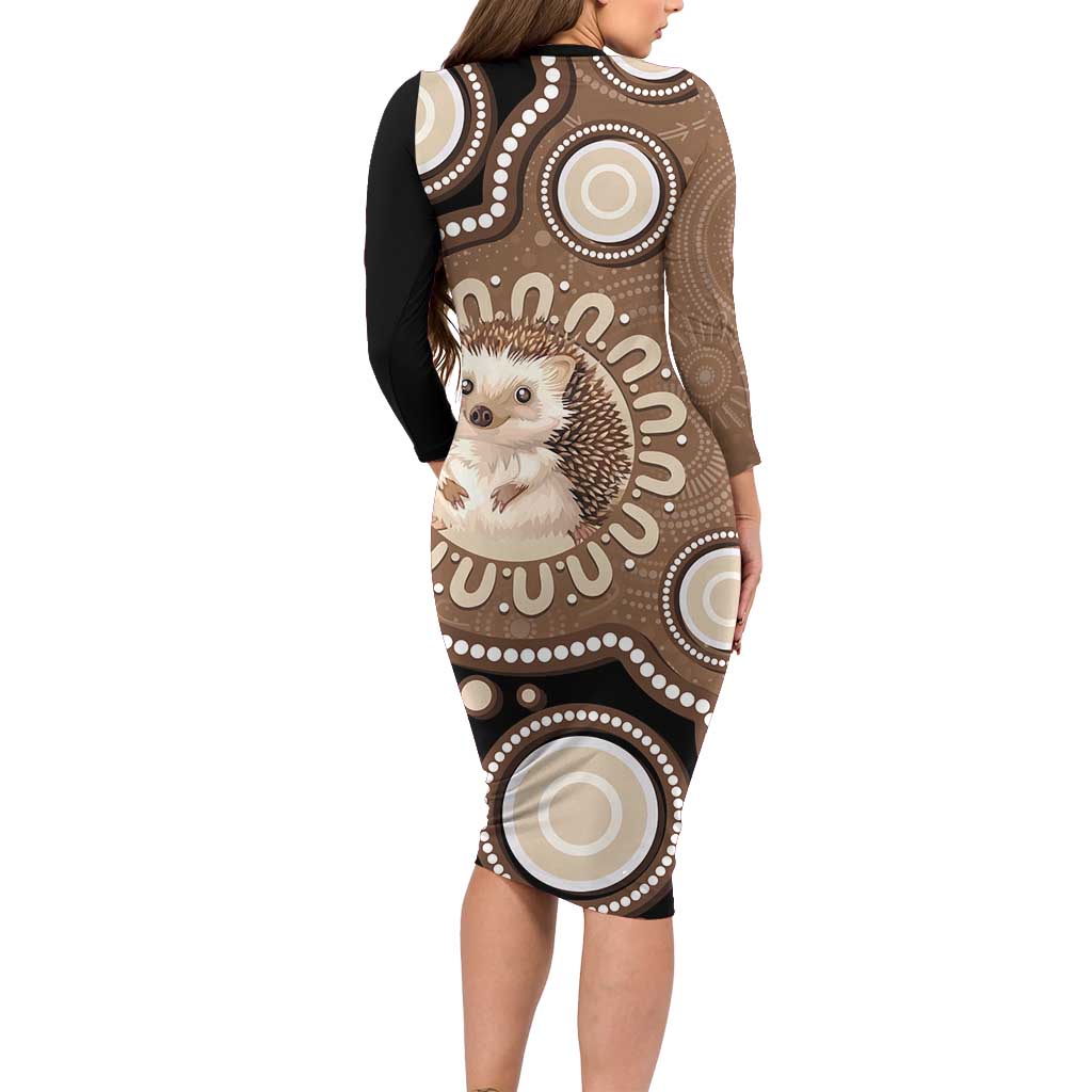 Hedgehog Indigenous Art Australia Family Matching Long Sleeve Bodycon Dress and Hawaiian Shirt - Aussie Hoodie
