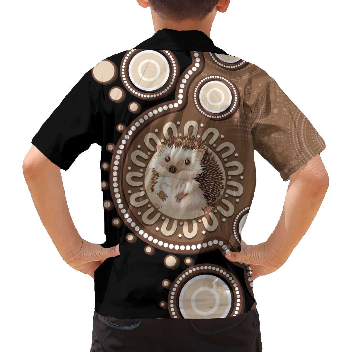 Hedgehog Indigenous Art Australia Family Matching Off The Shoulder Long Sleeve Dress and Hawaiian Shirt - Aussie Hoodie