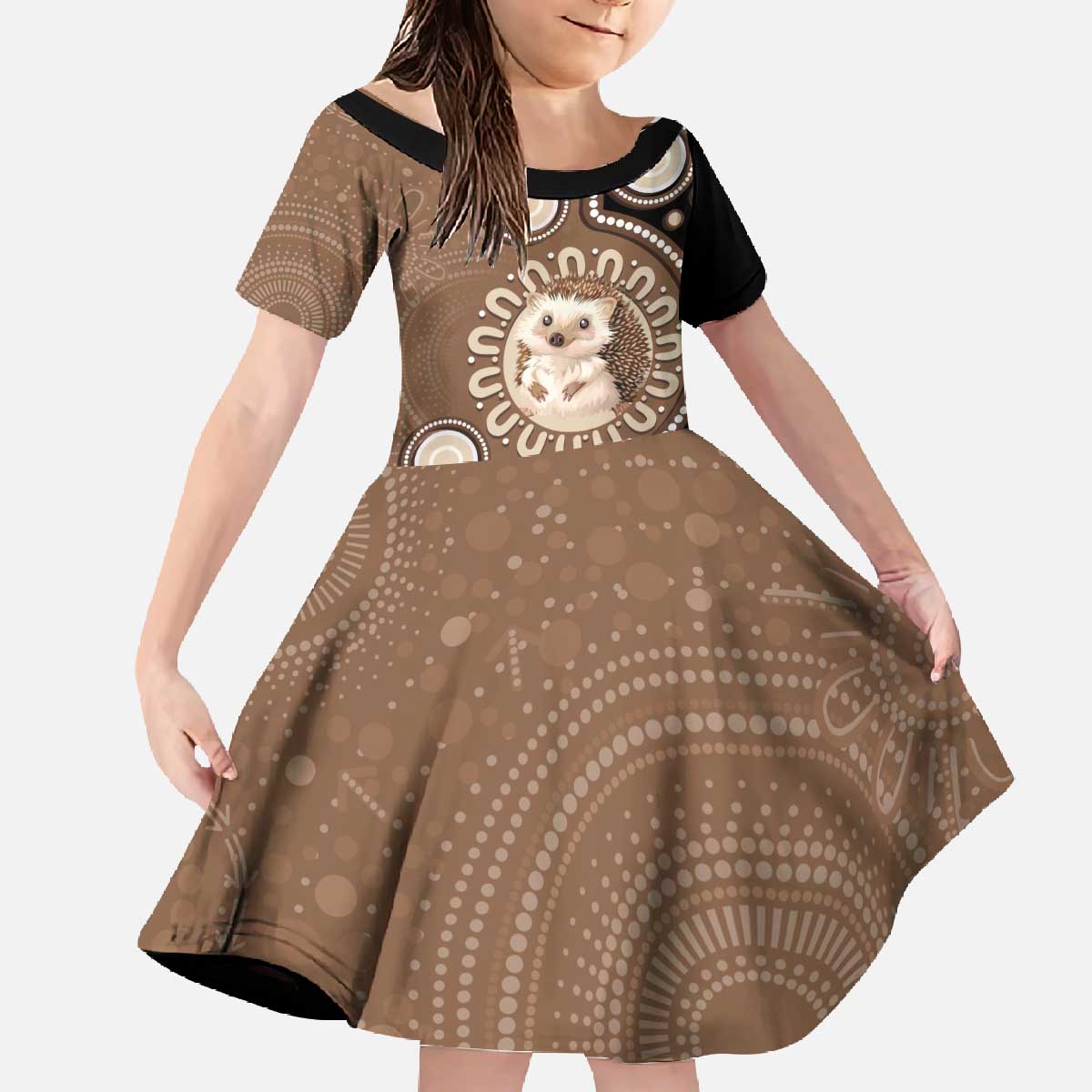 Hedgehog Indigenous Art Australia Family Matching Off The Shoulder Long Sleeve Dress and Hawaiian Shirt - Aussie Hoodie