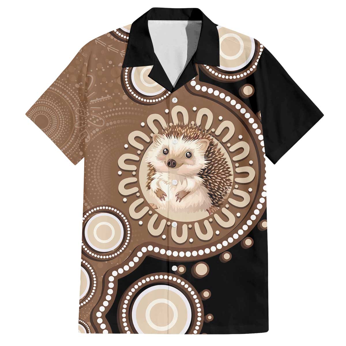 Hedgehog Indigenous Art Australia Family Matching Off The Shoulder Long Sleeve Dress and Hawaiian Shirt - Aussie Hoodie
