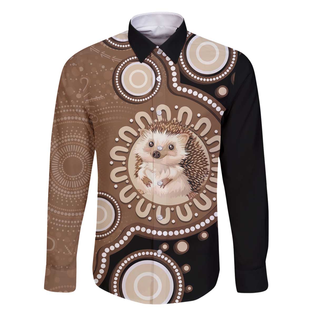 Hedgehog Indigenous Art Australia Family Matching Off The Shoulder Long Sleeve Dress and Hawaiian Shirt - Aussie Hoodie
