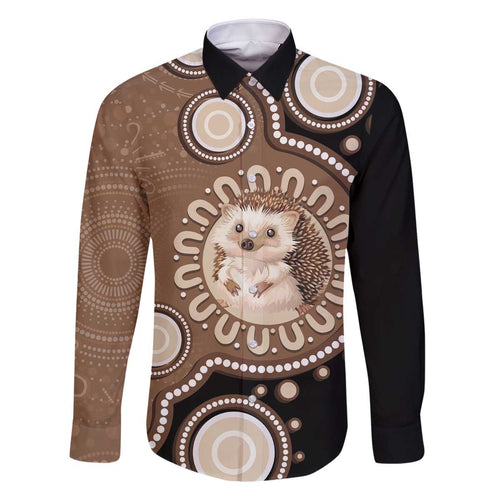Hedgehog Indigenous Art Australia Family Matching Off The Shoulder Long Sleeve Dress and Hawaiian Shirt - Aussie Hoodie