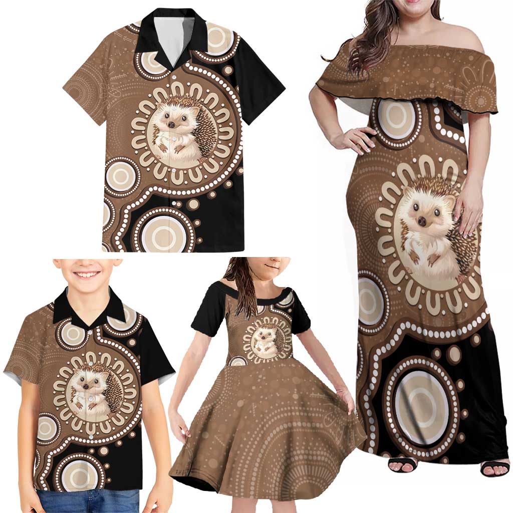 Hedgehog Indigenous Art Australia Family Matching Off Shoulder Maxi Dress and Hawaiian Shirt - Aussie Hoodie