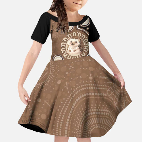 Hedgehog Indigenous Art Australia Family Matching Off Shoulder Maxi Dress and Hawaiian Shirt - Aussie Hoodie