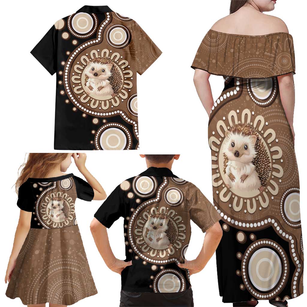 Hedgehog Indigenous Art Australia Family Matching Off Shoulder Maxi Dress and Hawaiian Shirt - Aussie Hoodie