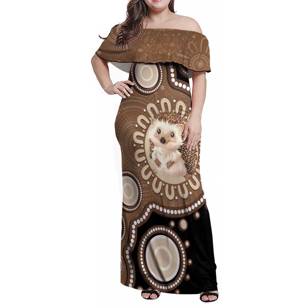 Hedgehog Indigenous Art Australia Family Matching Off Shoulder Maxi Dress and Hawaiian Shirt - Aussie Hoodie