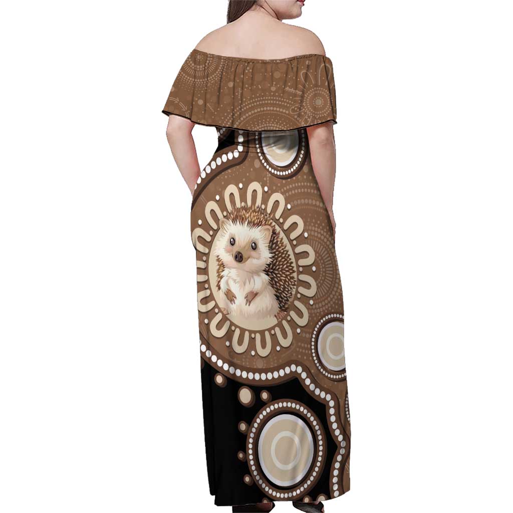 Hedgehog Indigenous Art Australia Family Matching Off Shoulder Maxi Dress and Hawaiian Shirt - Aussie Hoodie