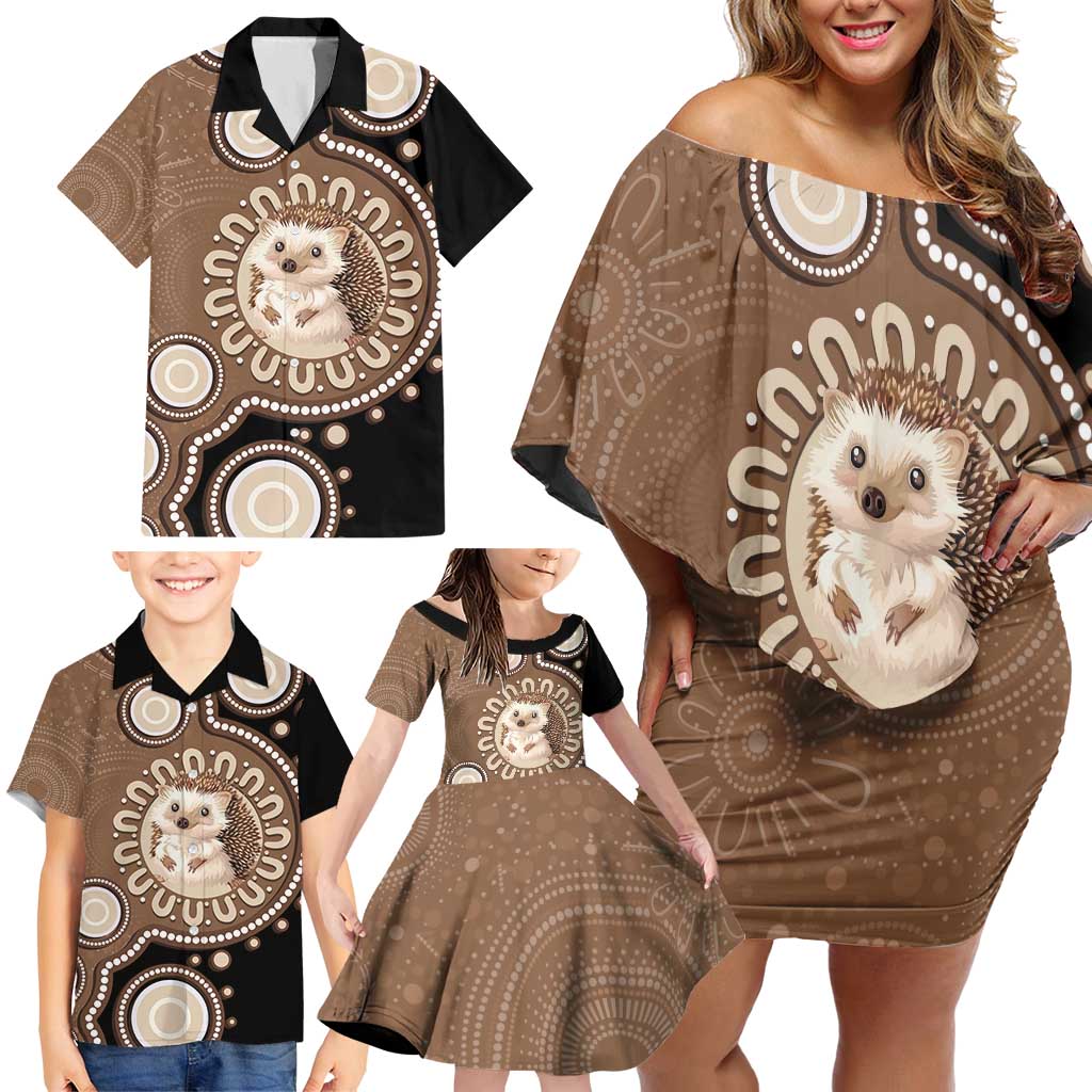 Hedgehog Indigenous Art Australia Family Matching Off Shoulder Short Dress and Hawaiian Shirt - Aussie Hoodie