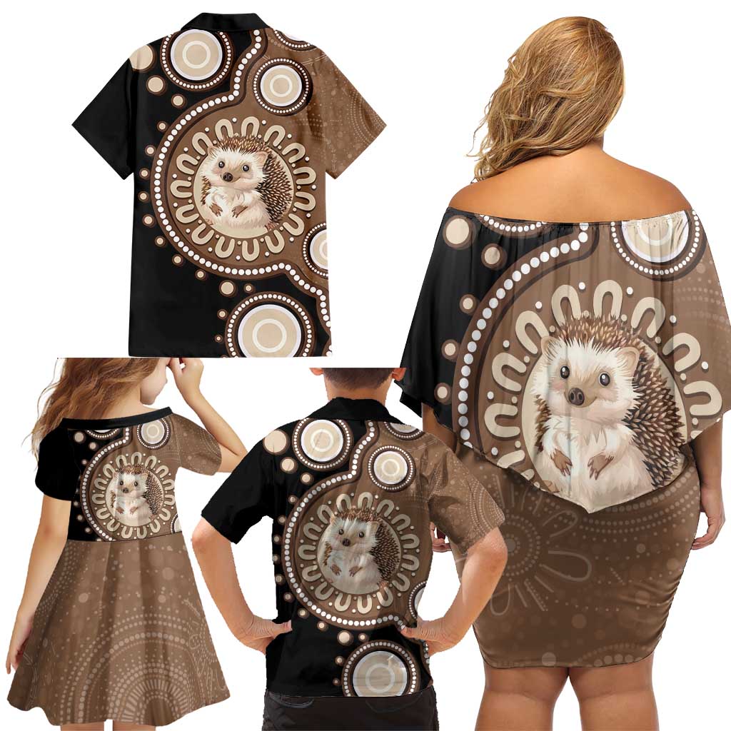 Hedgehog Indigenous Art Australia Family Matching Off Shoulder Short Dress and Hawaiian Shirt - Aussie Hoodie