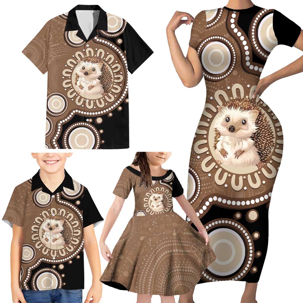 Hedgehog Indigenous Art Australia Family Matching Short Sleeve Bodycon Dress and Hawaiian Shirt - Aussie Hoodie